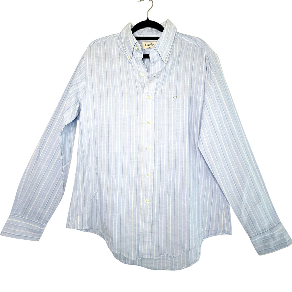 Vintage 1980s Levi's Saddleman Men's L Blue Stripe Oxford Button Down Shirt